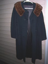 VTG SHARP Estate WOMEN'S BLACK WOOL HEAVY MINK FUR COLLAR 50'S-60'S