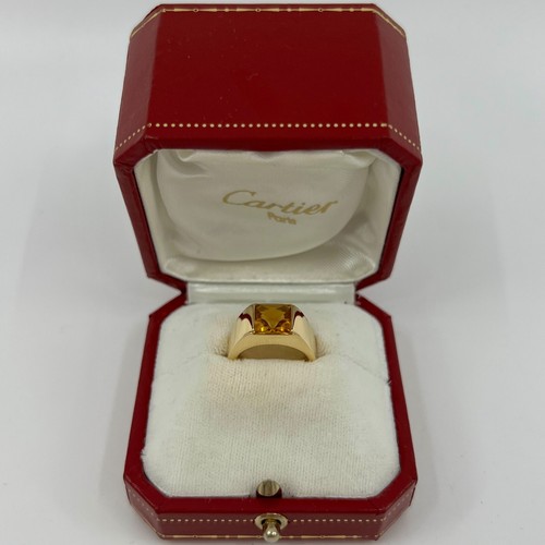 Cartier Rare Vintage Orange Citrine 18k Yellow Gold Tank Band Solo Ring 51 - Picture 2 of 12