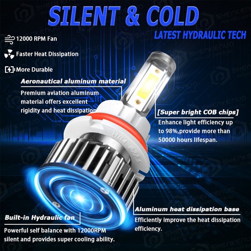 LED Headlights 9007 + Fog Light 9006 Bulbs Super Bright 6000K Xenon White DFQC - Picture 6 of 20