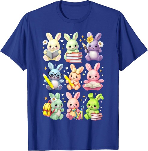 Cute Teacher Bunny Rabbit Reading Easter Bunnies Book Lovers T-Shirt Hoodie - Picture 17 of 19