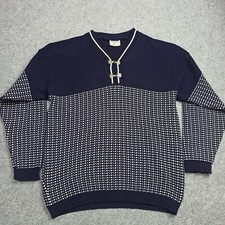 Vintage Mens Wool Sweater Size L-XL Navy Nordic Fair Isle Jumper Made in England