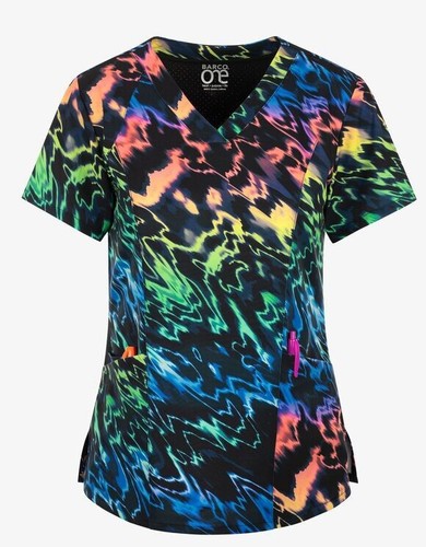 Barco One Scrubs #5107 V-Neck Print Scrub Top in "Aurora Lights" Size XS - Picture 2 of 3