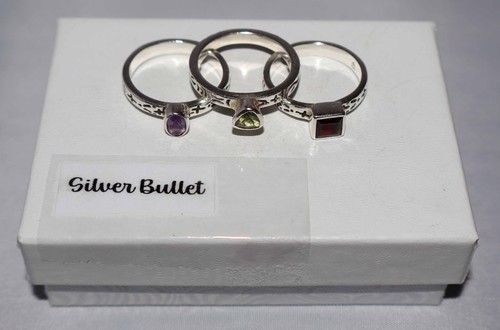 Silpada Gemstone Amethyst Garnet Peridot Etched Band Stacking Rings R0455 Size 8