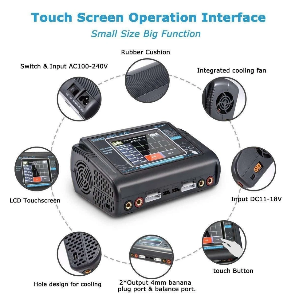 T240 Touch Screen Dual Channel RC car lipo battery Balance Charger Discharger AU - image 3 of 4