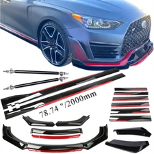 Gloss Black Strut Rod Front Bumper Lip /Spoiler-Splitter For Hyundai Veloster