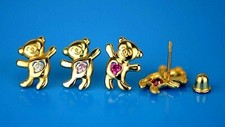 14k Solid Yellow Gold Bear Stud Earring with Sparkly Stones