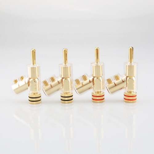 USA Ship 8Pcs Banana Plug 45 Degree Locking 24K Gold Plated Terminal Connector - Zdjęcie 7 z 9