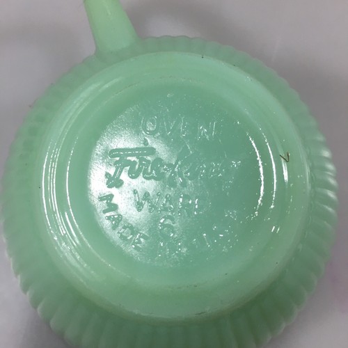 4 tazas de té acanaladas Jane Ray de vidrio verde jadeíta Fire King 6 oz artículos de horno vintage - Imagen 10 de 11