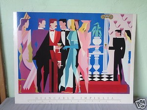 VINTAGE-1984-GIANCARLO-IMPIGLIA-NIGHT-PEOPLE-I-ART-DECO-POSTER-PRINT-ON-BOARD
