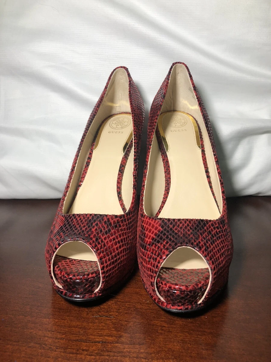 Guess red sales peep toe heels