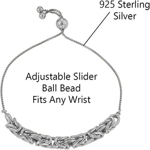 Italian 925 Sterling Silver Adjustable Byzantine Chain Bolo Bracelet For Women - Picture 4 of 5