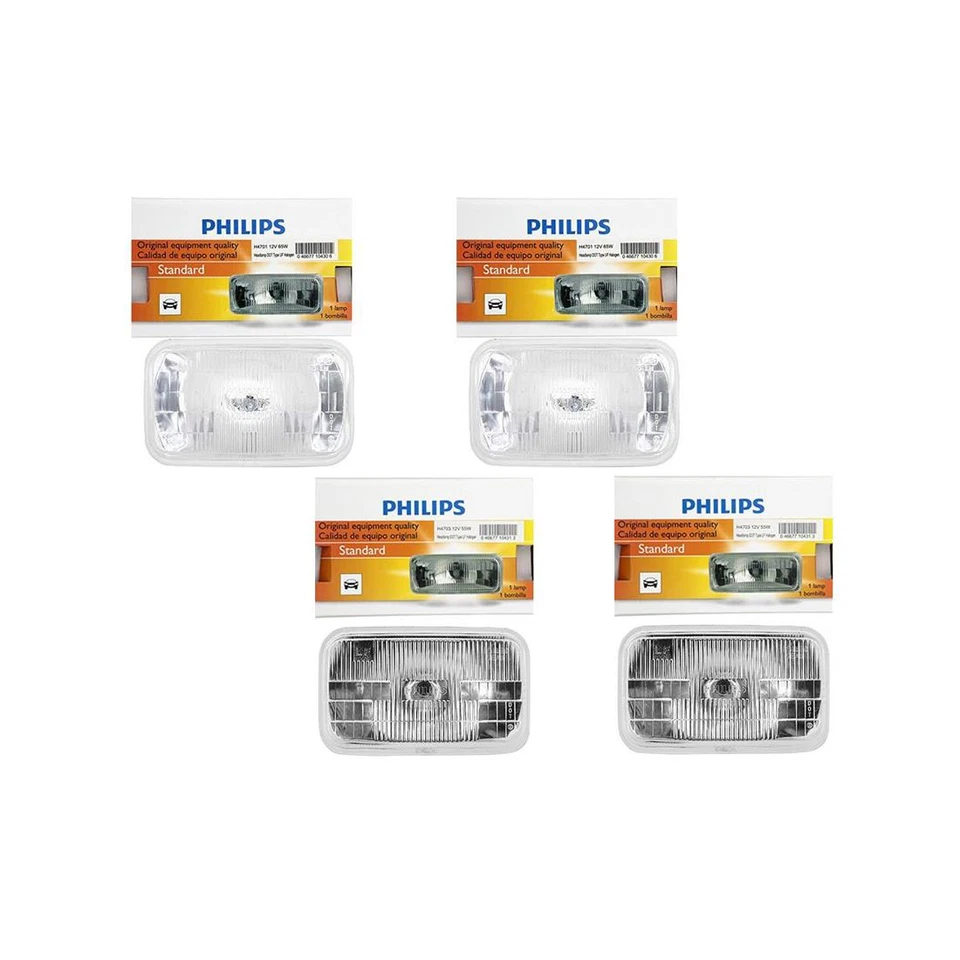 Front Left Right 4X Headlight Bulb High Low Beam Philips fits 88-91 GMC K3500_HL - Image 2 of 4