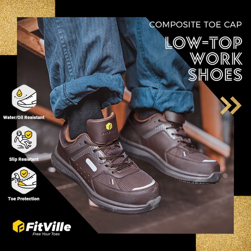 FitVille Men's Safety Trainers Composite Toe Cap Lightweight Work Shoes Non-slip - Picture 8 of 44