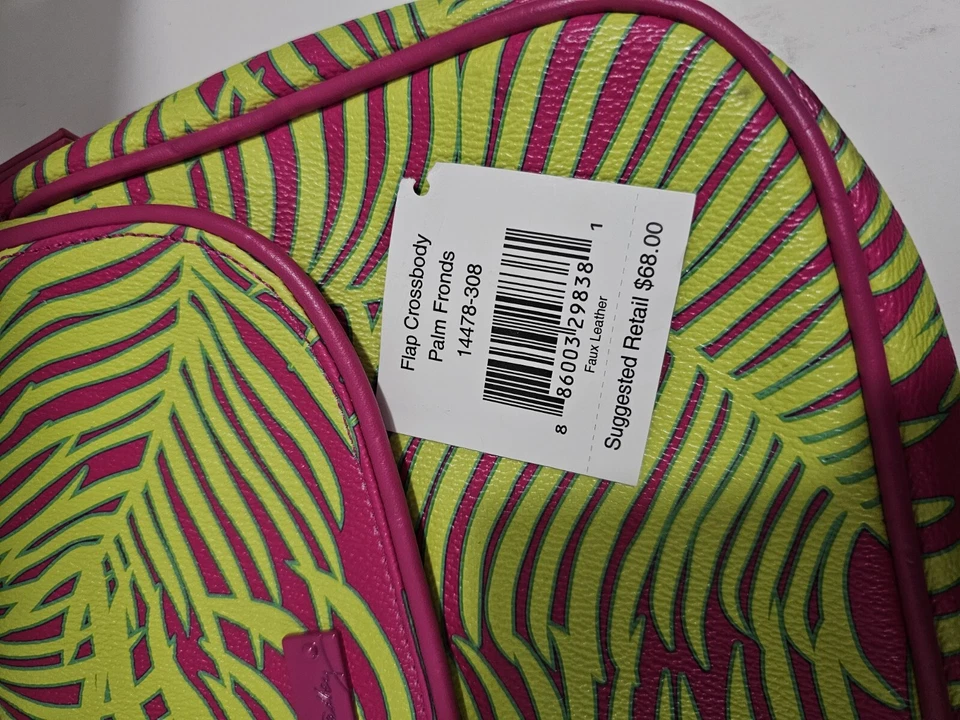 Cartera Bandolera Vera Bradley Solapa Palm Fronds - Excelente Estado. Rosa y verde Foto 3 de 4