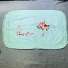 Asian Cotton Embroidered Pillow Sham 16"X 25"  Mint Green & Pink Floral Vtg READ