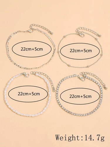 Fashion Women Ankle Chain Jewelry Anklet Bracelet Crystal Pearl Elegant Set 1650 - Picture 3 of 3
