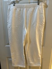 Denim Co Active Textured French Terry Crop Pant Rolled Cuff-White-Medium-A395965