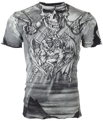 #ad $58 AFFLICTION Black PUPPET MASTER Short Sleeve Slim Fit Y2K MMA Elite T shirt $22.99