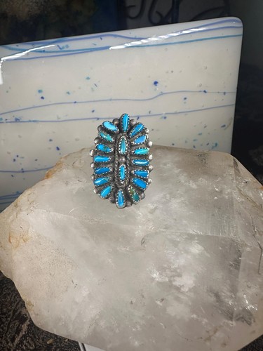 Long turquoise ring Zuni Petite Point size 8 sterling silver women - Picture 10 of 13