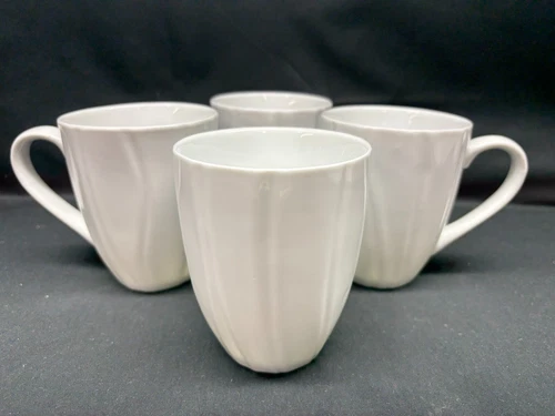 Corelle "SWEPT" White ~ Coordinates ~ Set of 4 ~ Mugs ~ 4 1/2" Tall