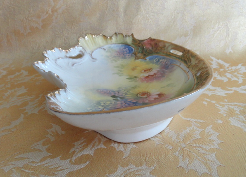Antique Carlsbad Austria Porcelain Pierced Dish Floral W Gold Gilt 9.75" Rare - Picture 7 of 11