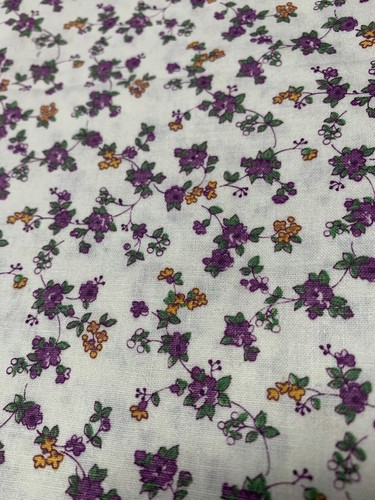 Vintage Floral Fabric Cotton 14" x 44" Purple & Orange Flowers Sewing Quilting - Picture 4 of 5