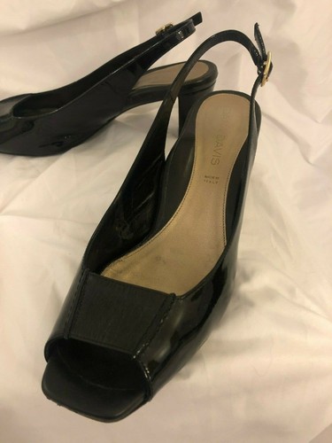 Sandalias Dana Davis negras con tira trasera talla 7,5 tacón bloque punta cuadrada hechas en Italia - Imagen 8 de 12