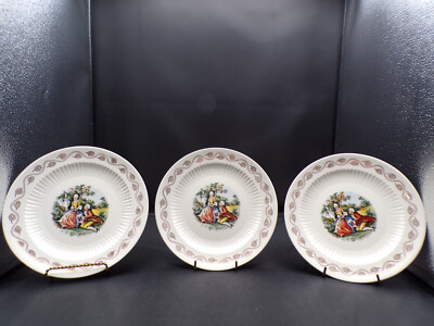3 USA Vintage Royal China Early American 22k Gold Trim Lunch Plates 7-1/4'' F25