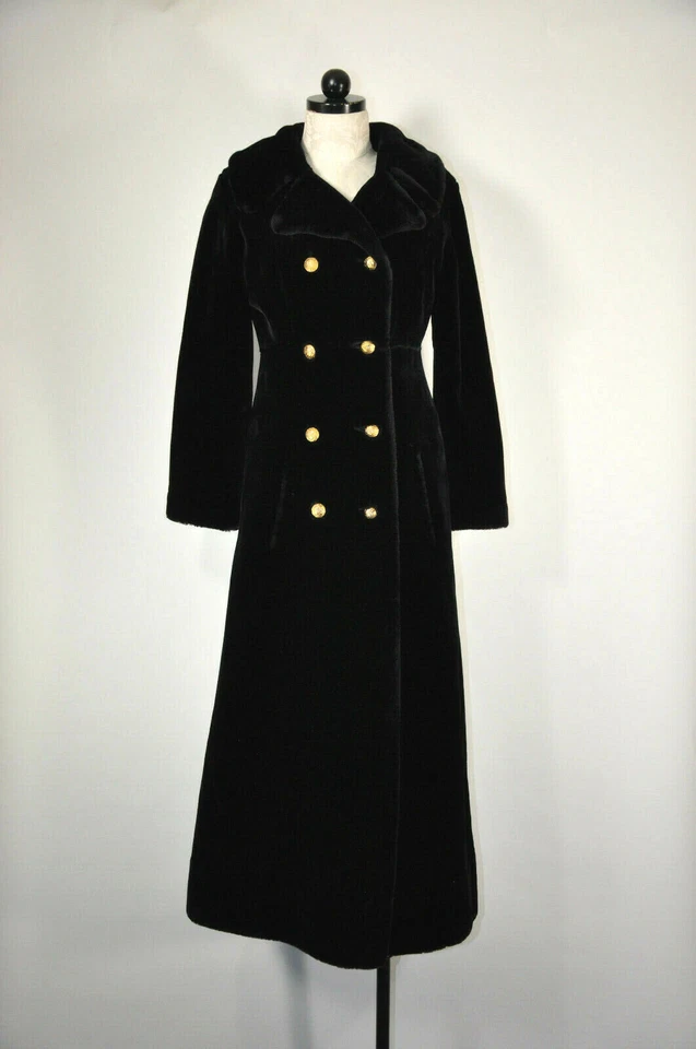 60s Vintage Glensea Black Plush Faux Fur Long Teddy Bear Duster Coat Women M - Image 2 of 4