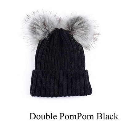 womens black double pom pom hat