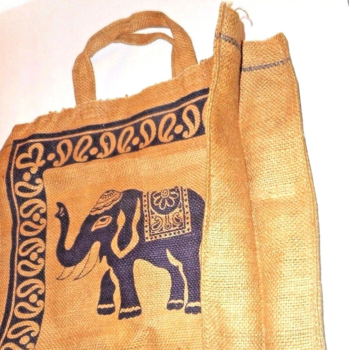 Elephant Print Sack Tote Burlap Shopping Bag Purse 18