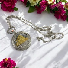 Gold Silver Tone Train Locomotive Costume Pocket Watch Chain Steampunk Works