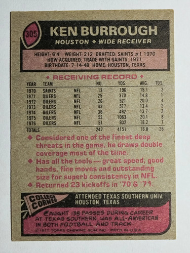 1977 Topps #305 Ken Burrough (EX) - Picture 2 of 2