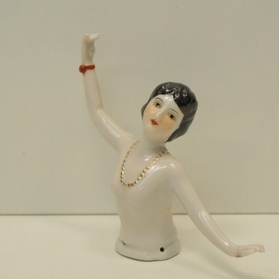 Half doll Figurine Dancer Half Doll Pincushion Arms Away French Style Porcelain