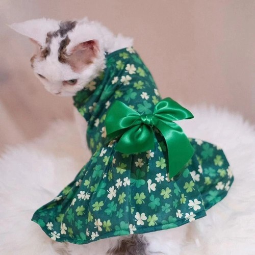 Clover Pattern St. Patrick's Day Pet Dress Lovely Puppy Skirt Photograph Prop - Picture 7 of 8
