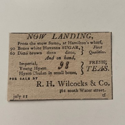 RH Wilcocks & Co Fresh Teas From Snow Susan 1806 Philadelphia Clipping SAJ6-S10