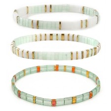 Mothers Day Gift Tila Flat Beaded Bracelet Boho Mint Green Jewelry for Women