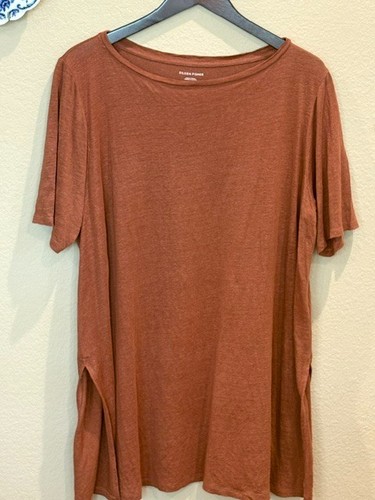 Eileen Fisher Short Sleeve Rust Organic Linen Tunic Tee Sz XL