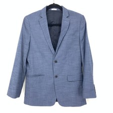 Calvin Klein Two Button Suit Jacket Blazer Boys Size 16 Blue Crosshatch