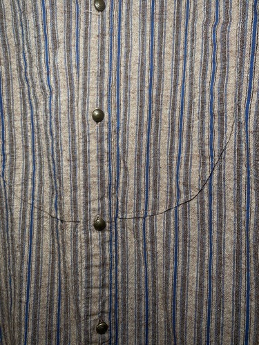 J Peterman Shirt Mens Medium Brown Striped Collarless Cotton Button Up - Picture 3 of 11