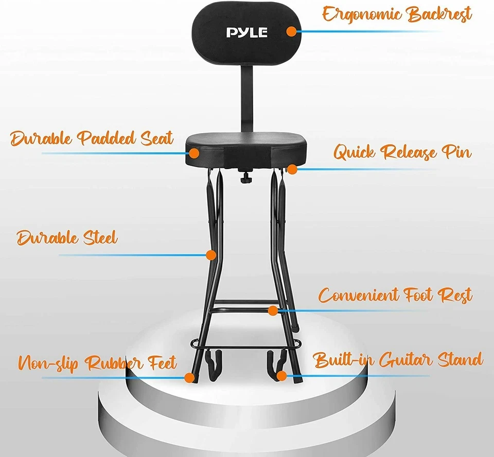 Asiento de silla Pyle Performer con soporte de guitarra ajustable y taburete portátil PYG60 Foto 4 de 4