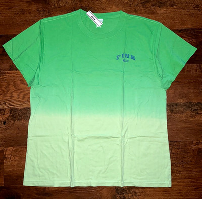 Victoria's Secret Pink Ombre Dip Dye SS Campus Tee Shirt Pale Petal Green L XL 