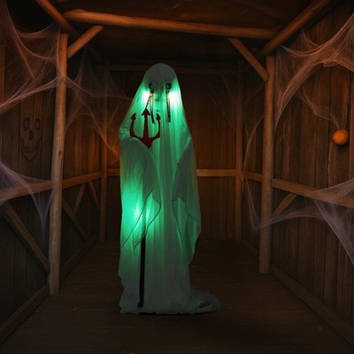4.3ft Halloween Decor Life Size Animatronics Ghost w/Trident Sound-Actived NEW