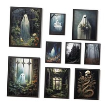 Putuo 9pcs Retro Floral Ghost Canvas Wall Art, Funny Ghost Prints - style 4