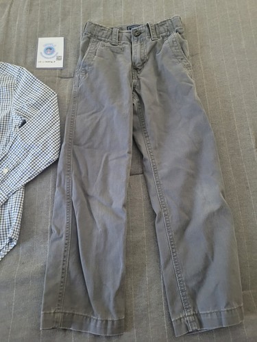 Boys Size 7 Gap Grey Cargo Pants And Long Sleeve Blue Striped Chaps Button Up. - Picture 2 of 7