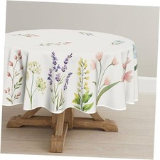 Spring Summer Tablecloth 70x70 Inch Round, Easter Watercolor 70" Round White