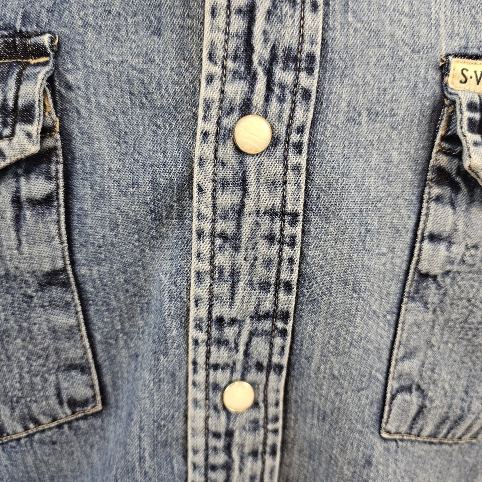 Camisa a Presión Salt Valley Western Denim Perla Azul Con Detalle Suroeste Mediana Foto 3 de 4