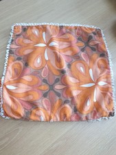 Vintage Retro Orange Floral Fringed Cushion Cover  1970's