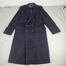 Cashmere Overcoat Trench Mens 44 Chest 47 Long Navy Blue Double Breasted Wool