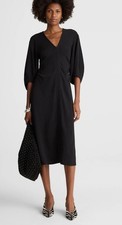 Madewell V-Neck Ruched Midi Dress Black Size 6 NWT NY270